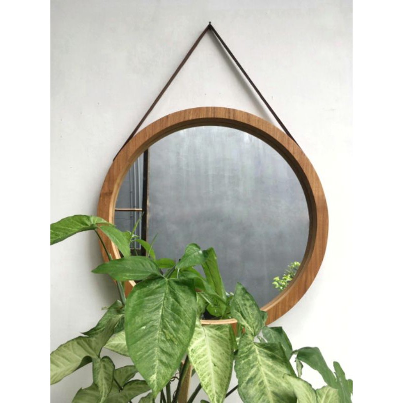 CERMIN BULAT VENEER JATI / MINDI / WHITE WASH / BLACK WASH D 50 CM