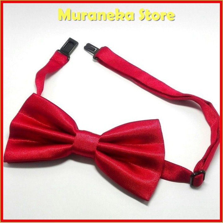 Dasi Kupu Polos Merah Pria Pita Pakaian Kupu2 Pesta Cowok bowtie Pengantin Wedding Set Satin Instan