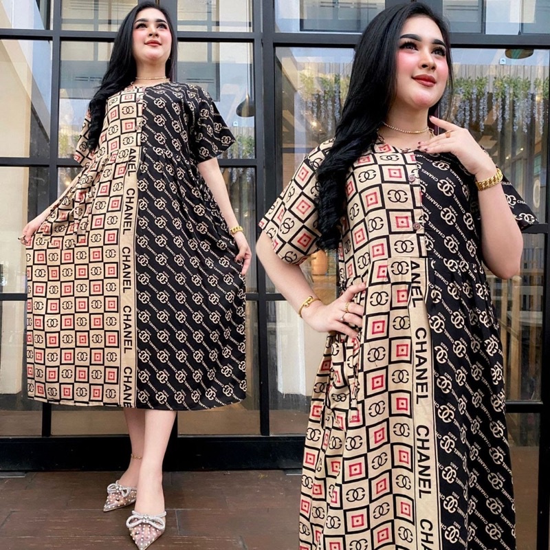 Cibi polka kancing depan busui bumil rayon adem daster viral