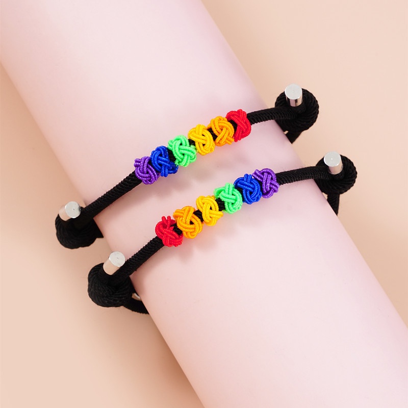 2pcs / set Gelang Magnetik adjustable Warna Merah Dan Hitam Pelangi Untuk Pria Dan Wanita