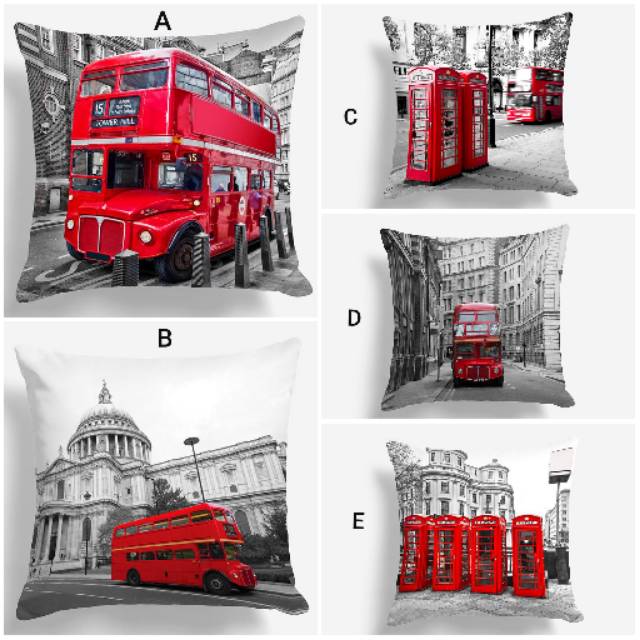 BANTAL SOFA PRINT MOTIF RED LONDON BUS PHONEBOX 40X40 CM