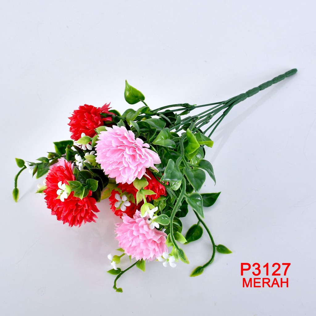 TM99/COD 1 KG BISA 23 PCS BUNGA DEKORASI / BUNGA ARTIFISIAL(1 BUKET 7 KUNTUM BUNGA)P3127-MERAH