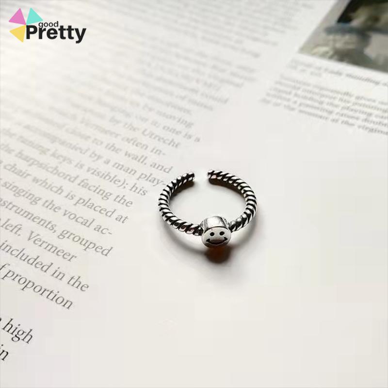 2 PCS Retro Smiley Cincin Wanita Fashion Kepribadian Pembukaan Cincin Dapat Disesuaikan - PD