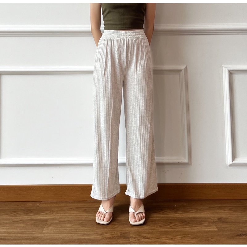 Shea pants/celana kulot knit/celana santai/longpants/kulot wanita/kulot high waist/celana wanita/kulot knit/ celana panjang-Light misty