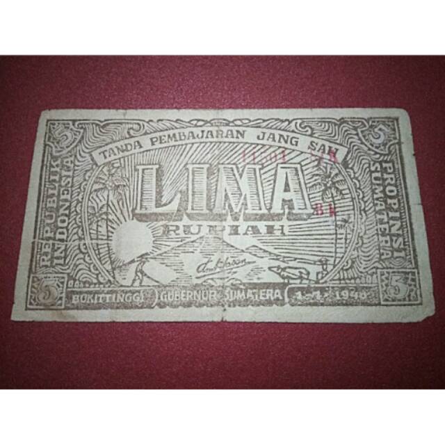 Uang 5 rupiah orida bukit tinggi 1948 F