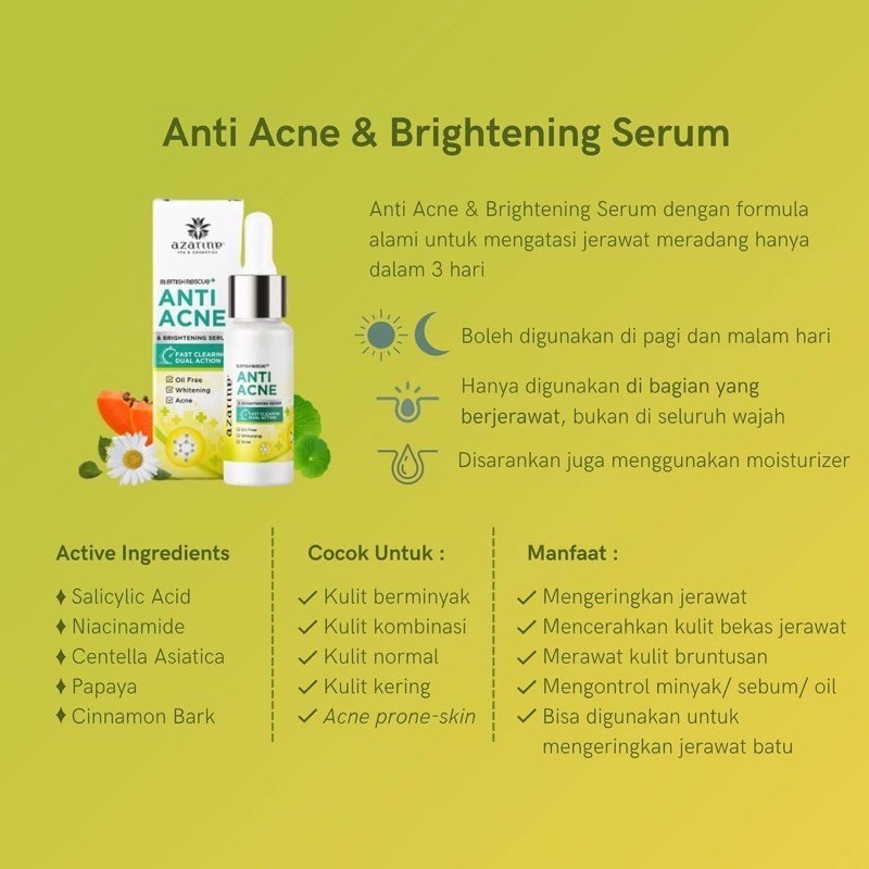 AZARINE Face Serum Indonesia / C White Easy White Blemish Rescue Herbal Essential / Lightening Eyeluminate Moisturizer Anti Acne Pore Tightening Peeling Aging Vit C Sakura 20ml / Facial Wash Toner Essence Ampoule Eye Cream Sunscreen Mask / Paket Set Wajah