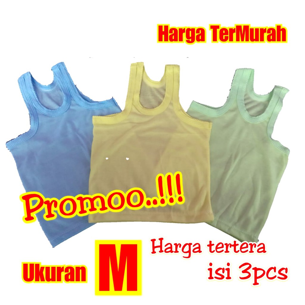 Kaos dalam baju bayi Singlet Warna 3pcs Ukuran M