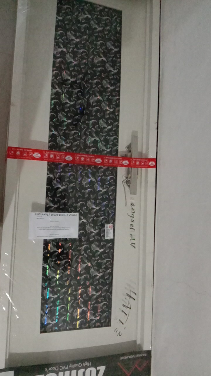 Pintu Kamar Mandi Pvc Motif Lukisan Batik Hitam Ukiran Hologram Minimalis