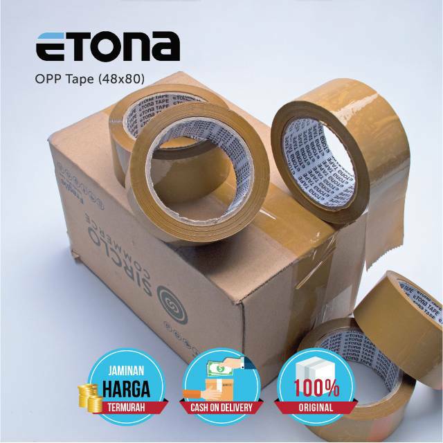 PROMO GILA!100 yard lakban Etona TAN/COKLAT (80). 1 KARTON 72 rolls, kualitas Daimaru