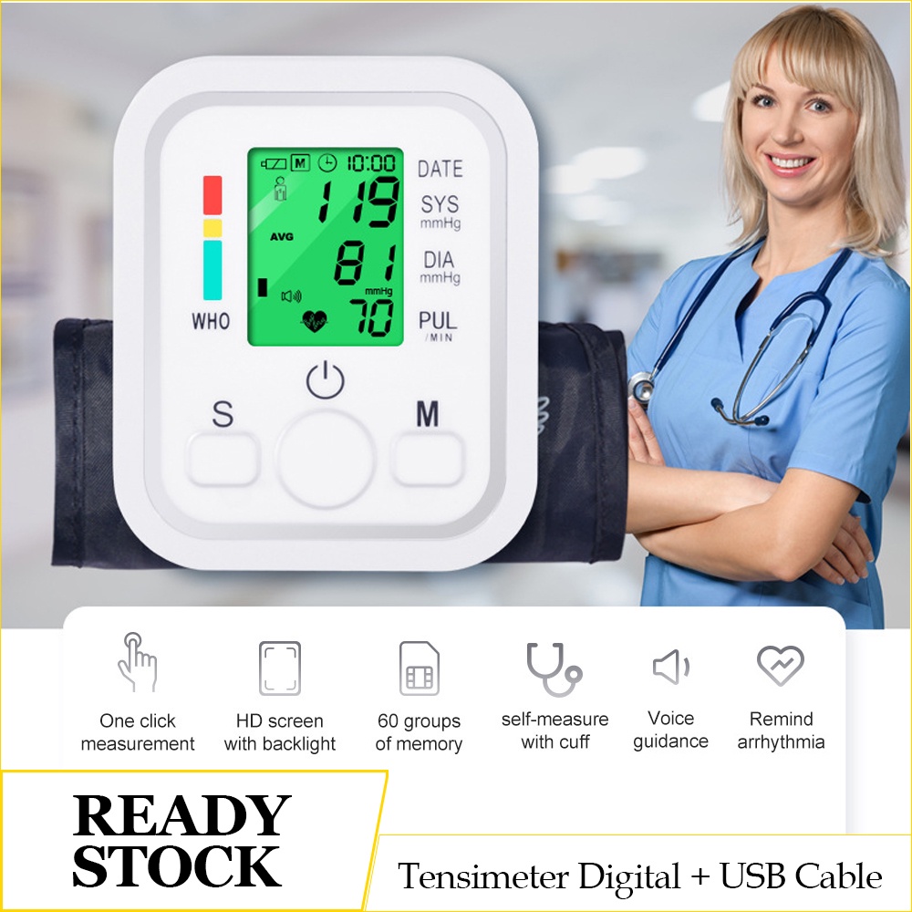 Tensimeter Digital Alat Cek Pengukur Tekanan Tensi Darah Otomatis Blood Pressure Monitor Voice Sphygmomanometer