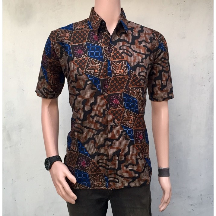 Kemeja Batik Pria Hem Batik Pria Grosir Batik Pekalongan Murah Ozila - Cokelat Muda- M