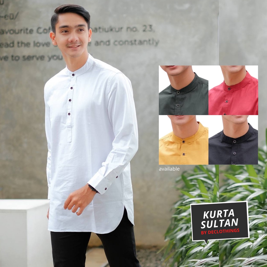 Baju Koko Kurta Pakistan Pria Lengan Panjang Kemeja Taqwa Kokoh Dewasa Putih Polos Busana Muslim Katun Premium