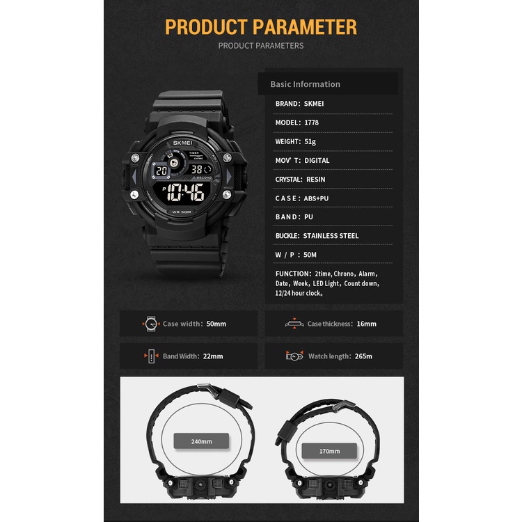 Jam Tangan Pria Digital LED 1778 Digital anti air Original SKMEINDONESIA