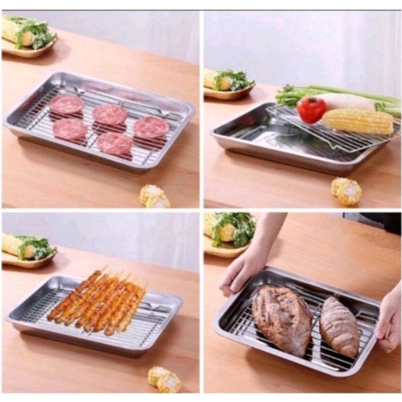 cooling rack dan wadah tirisan minyak stainless/nampan stainless steel