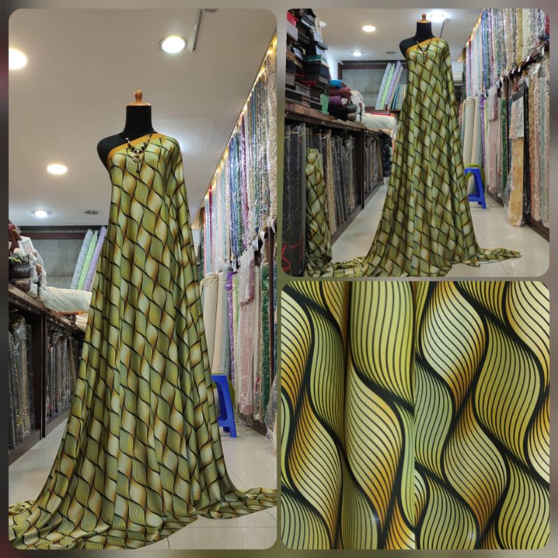 Kain Sutra Silky Motif Geometric Snake Green