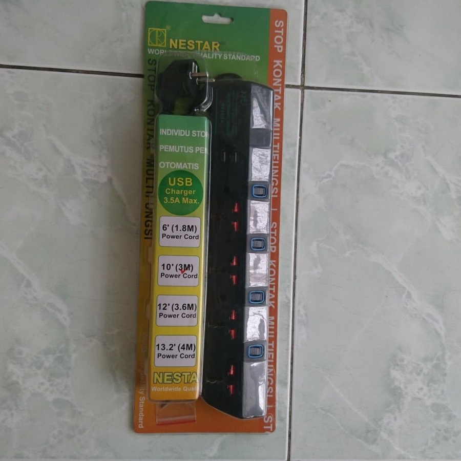 STOP KONTAK UNIVERSAL NESTAR 3LUBANG / 4LUBANG / 5LUBANG + USB + 3MTR