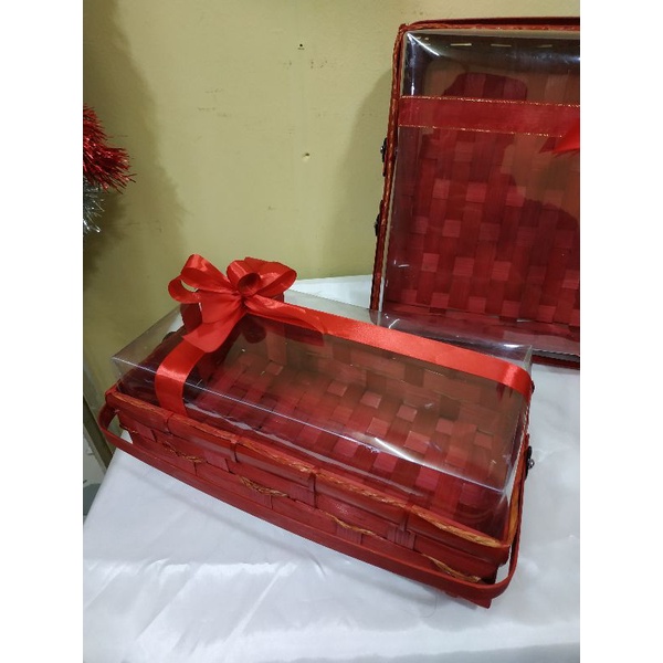 

kotak bambu - anyaman - kotak kue merah + PITA uk. 15x30