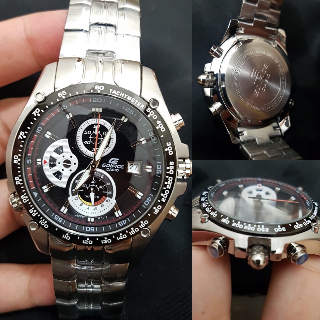 JAM TANGAN REAL PRIA CASIO EDIFICE ALL EF 543 EF543 CHRONO QUARTZ STAINLESS BOX ORIGINAL GARANSI 1 T