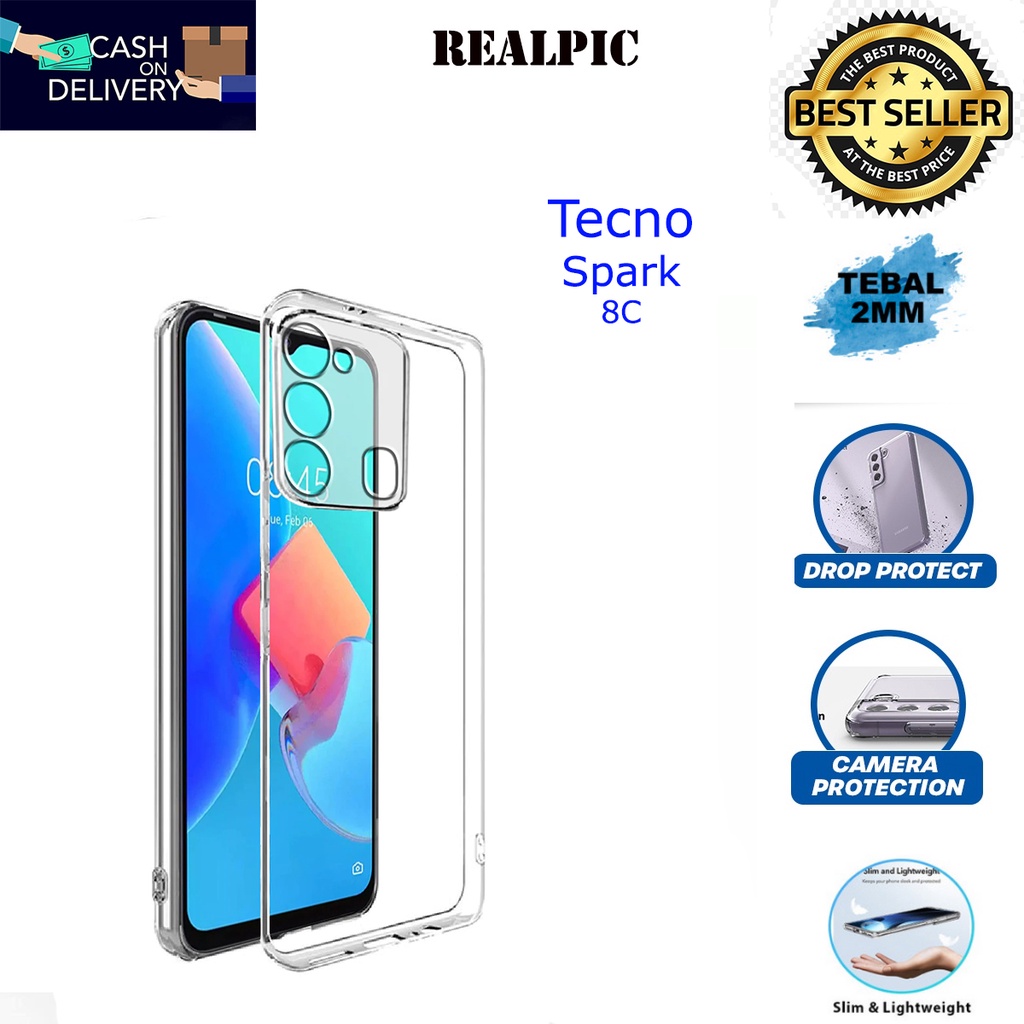 Case Tecno Spark 8C Casing Clear HD KETEBALAN 2MM BENING TRANSPARAN TPU Premium Softcase