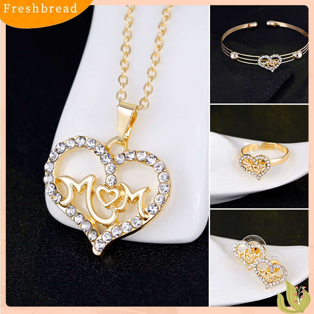 Terlaris Women KC Gold Plated Mom Hollow Heart Necklace Jewelry Set Bracelet Earrings