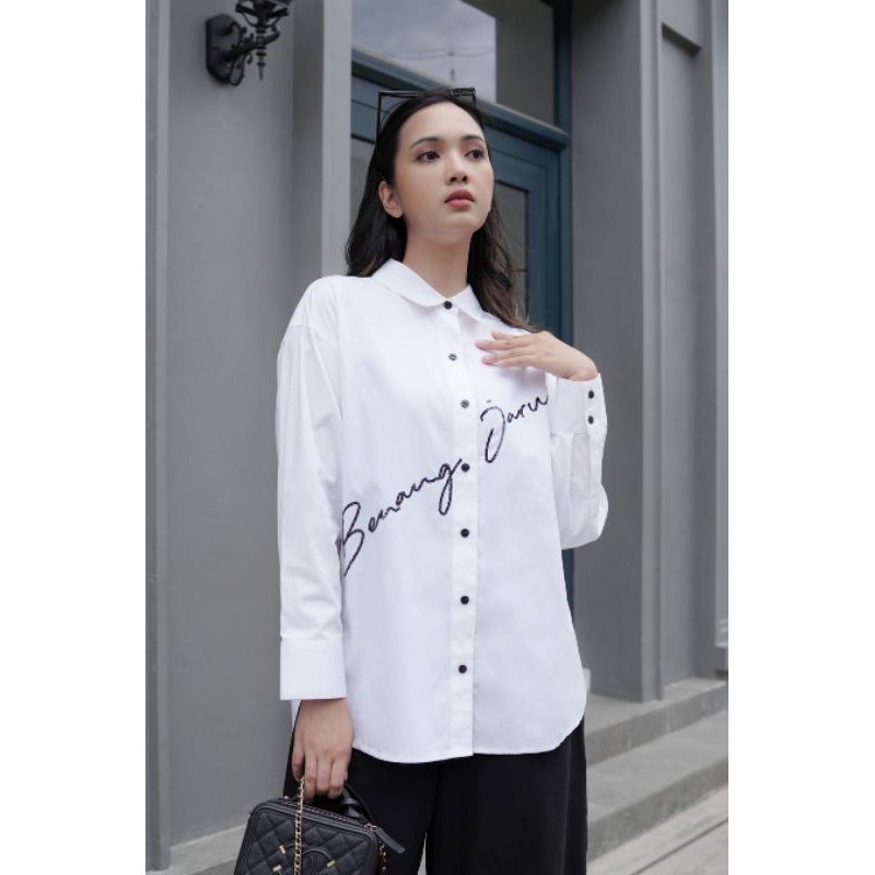 White Logo Sequin Shirt Benang Jarum