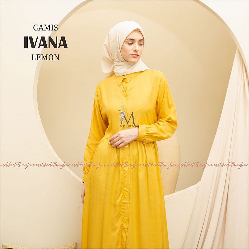 Gamis Rayon Dewasa Polos Elegan Busui Friendly Ivana Kuning Lemon Gamis Kancing