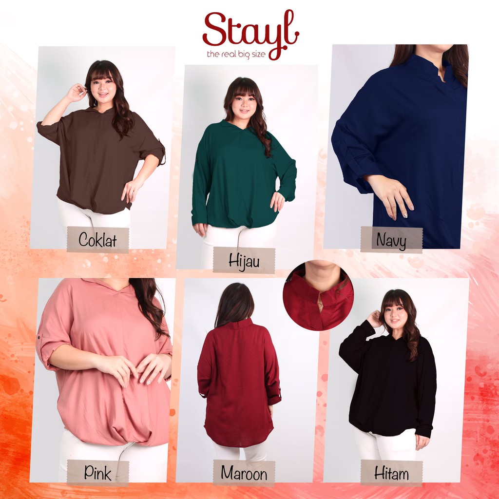 STAYL Big Size V Neck Blouse | LD 134 XXXL | Jumbo Size Blus | Blouse Atasan Ootd | Blouse Rayon | Blouse Big Size | Kemeja Big Size Blus Jennie