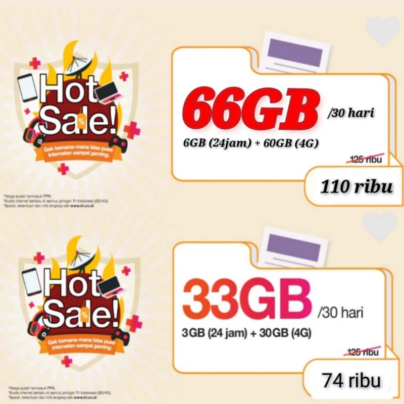 Data Tri Termurah 66Gb 33GB 22GB PROMO TERLARIS (NASIONAL)