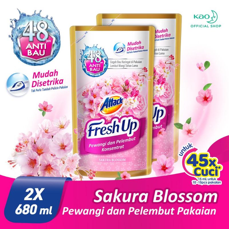 ATTACK PELEMBUT DAN PEWANGI PAKAIAN FRESH UP SAKURA BLOSSOM 680ML - 2 pcs