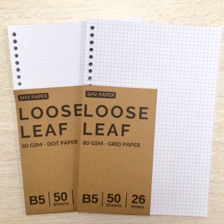 

LOOSE LEAF B5 HVS/ WHITELINES/ BROKENWHITE 100gsm GRID DOT LINED PLAIN