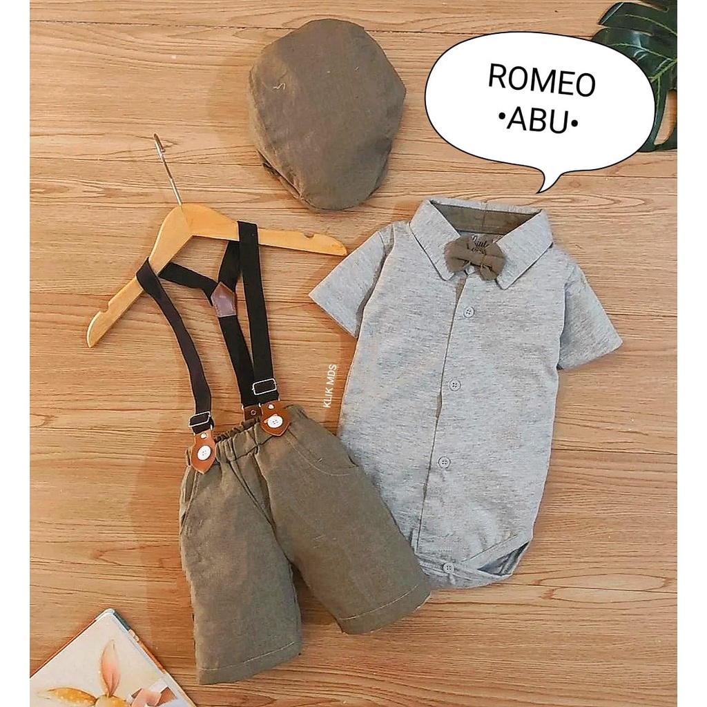 Jumper Anak Bayi Laki-laki / Setelan anak celana suspender  Motif Alex Free Dasi Dan Topi