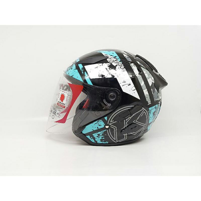 HELM KYT GALAXY SLIDE FLAT R SERI #5 AQUABLUE/ HELM KYT DOUBLE VISOR