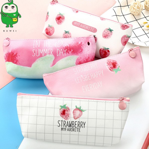 Tempat Pensil Gambar STRAWBERRY / Tempat Alat Tulis Motif BUAH STROBERI / Tepak Pensil STROBERI Lucu