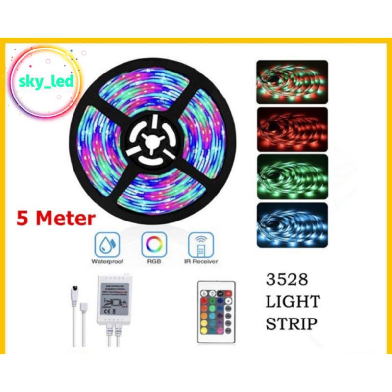 PKAET Lampu Led Strip RGB Warna Warni IP44 2835 3528 Komplit Set Adaptor Remote