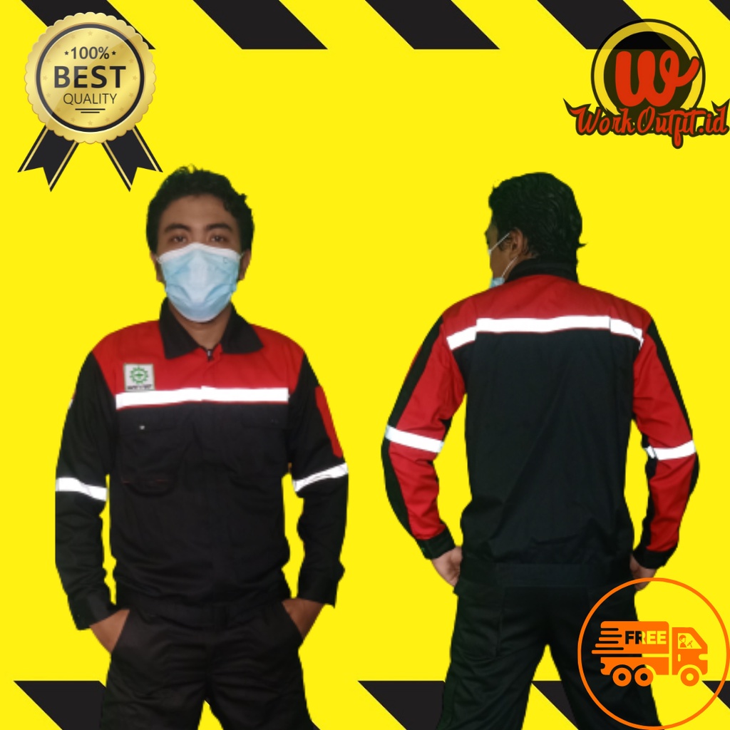 Baju Safety Wearpack Lengan Panjang | Baju Proyek Atasan Hitam-Merah