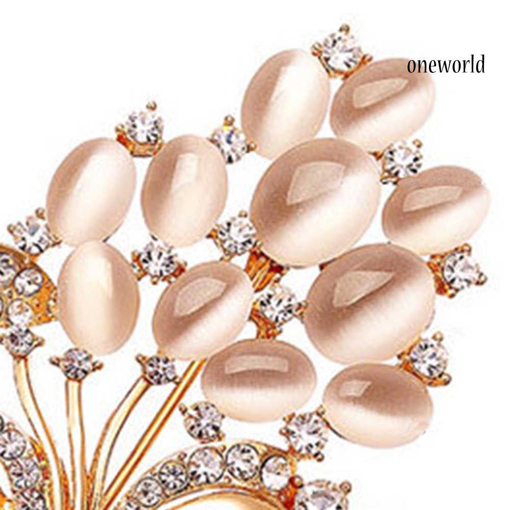 OW@ Women Vintage Rhinestone Opal Wheat Flower Brooch Pin Dress Scarf Accessory