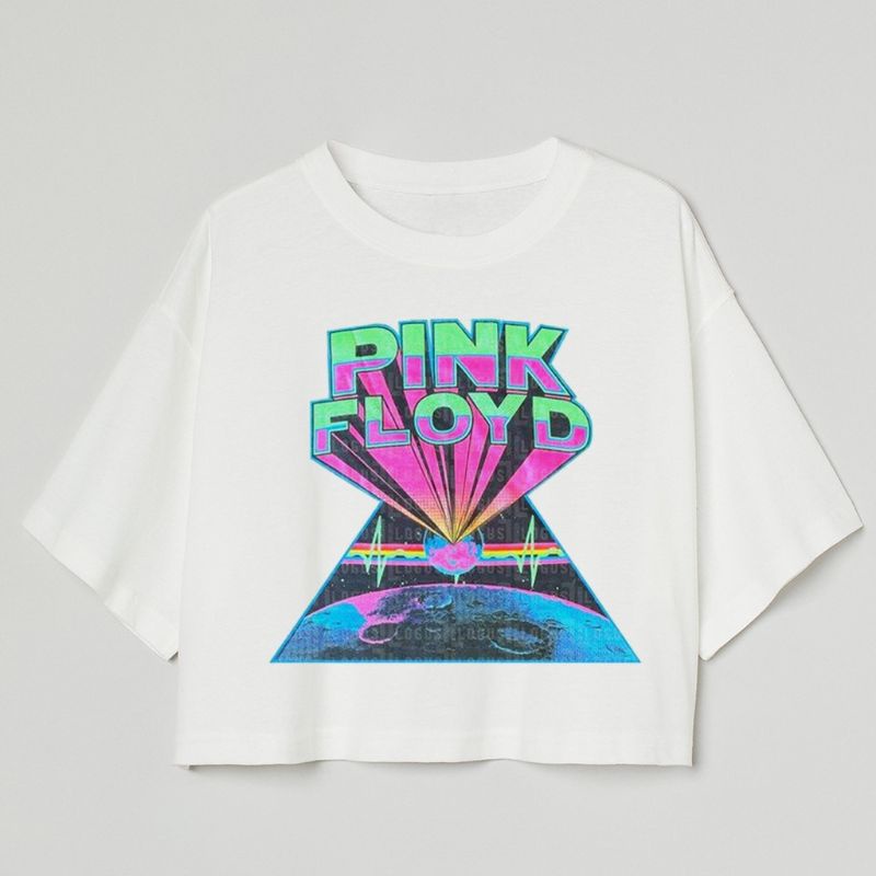 CROP TEE VINTAGE PINK FLOYD | KAOS CROP TOP BAND OVERSIZE PUTIH WANITA| WHITE CROPTEE WOMAN | KOREA 