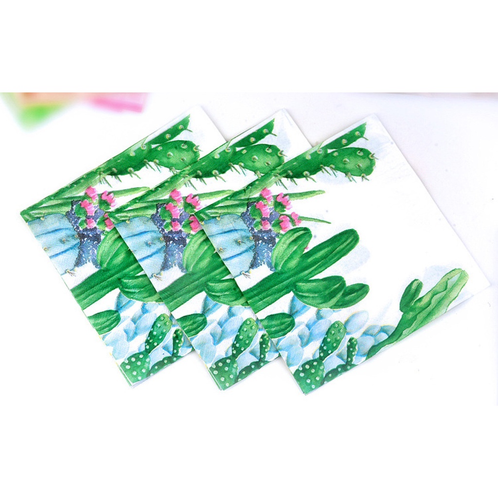 Green Printed Cactus Napkin Cafe Wedding Party Tissue Disposable Napkins Placemat Napkin Kitchen  Catering