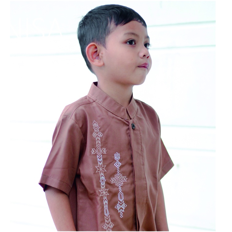 Yameena Kids Baju Kemeja Lengan Pendek Koko Muslim Bordir Anak Laki Laki Kode NB07 By Yameenakids