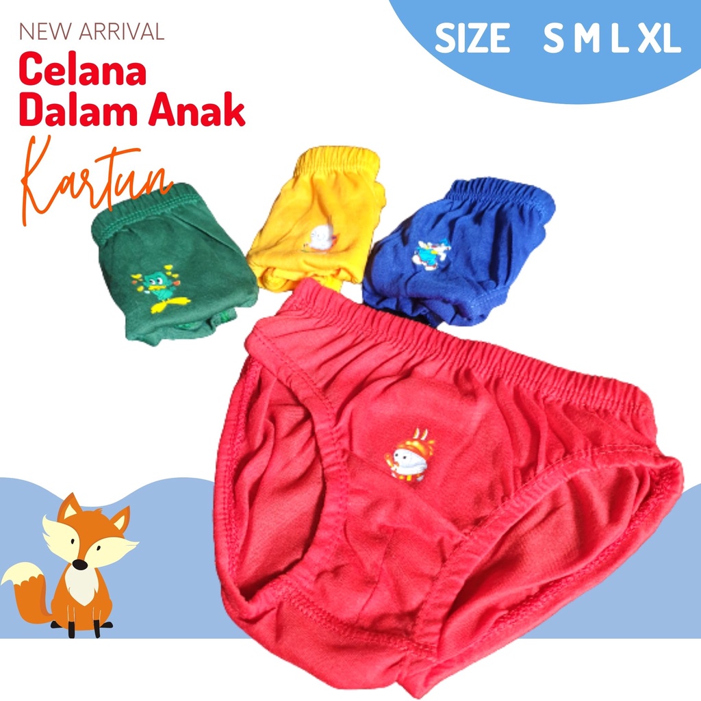 Celana dalam anak 3-4 Tahun Size L BonBon Karakter Model Polos Sticker-ALEXA