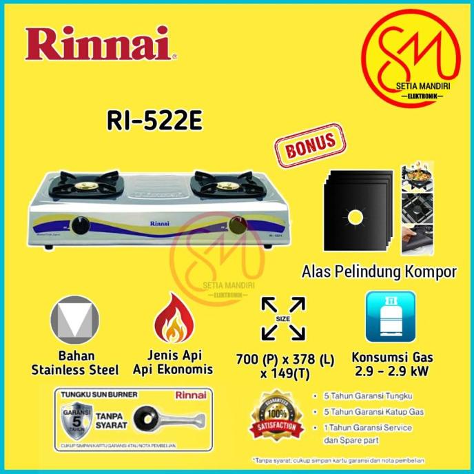 RINNAI RI522E Kompor Gas 2 Tungku RI-522 E 522E