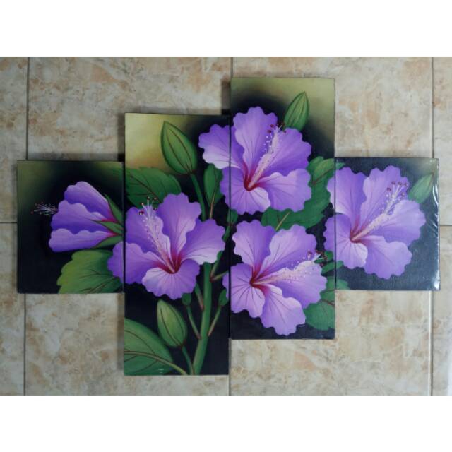 Lukisan Panel Bunga Kembang Sepatu Ungu Shopee Indonesia