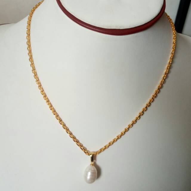 Kalung nori liontin mutiara air tawar lapis emas 24k