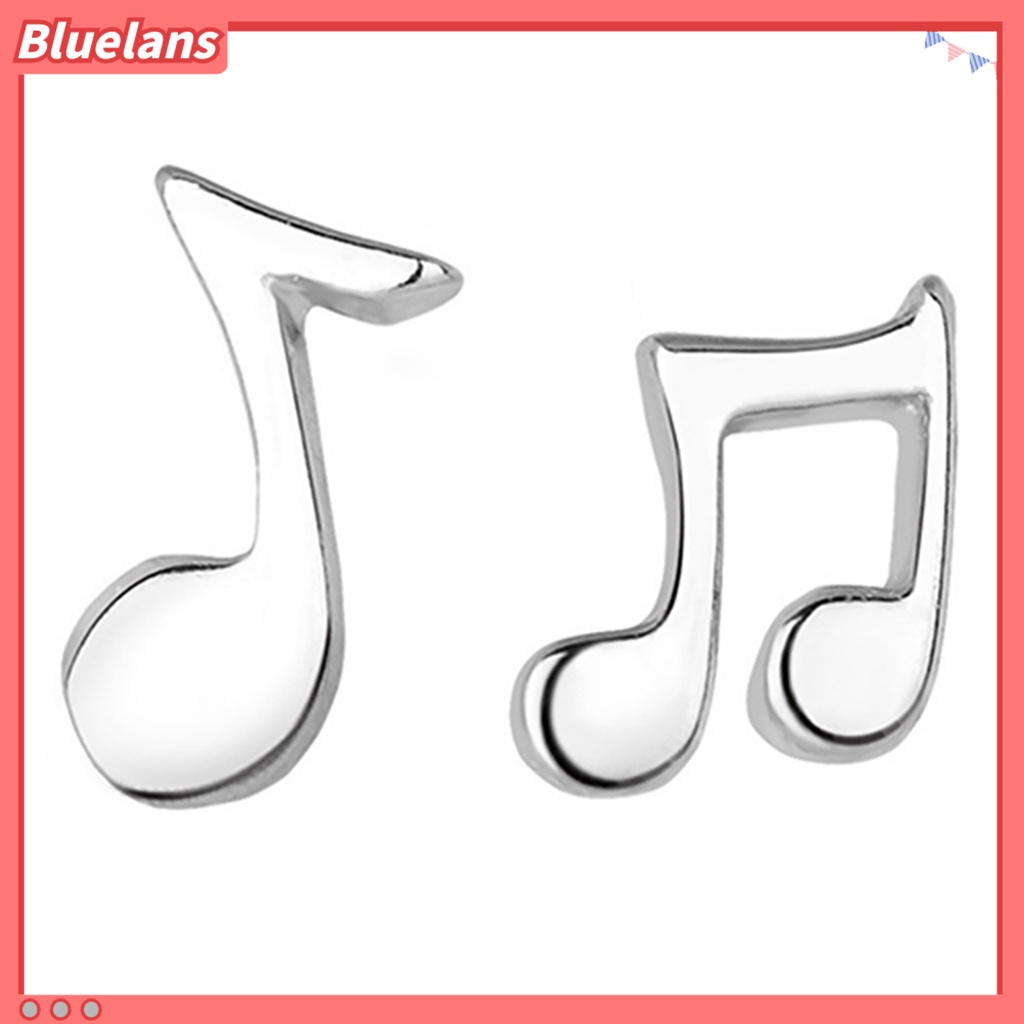 Bluelans 1 Pair Asymmetry Music Note Shape Mini Silver Plated Ear Studs