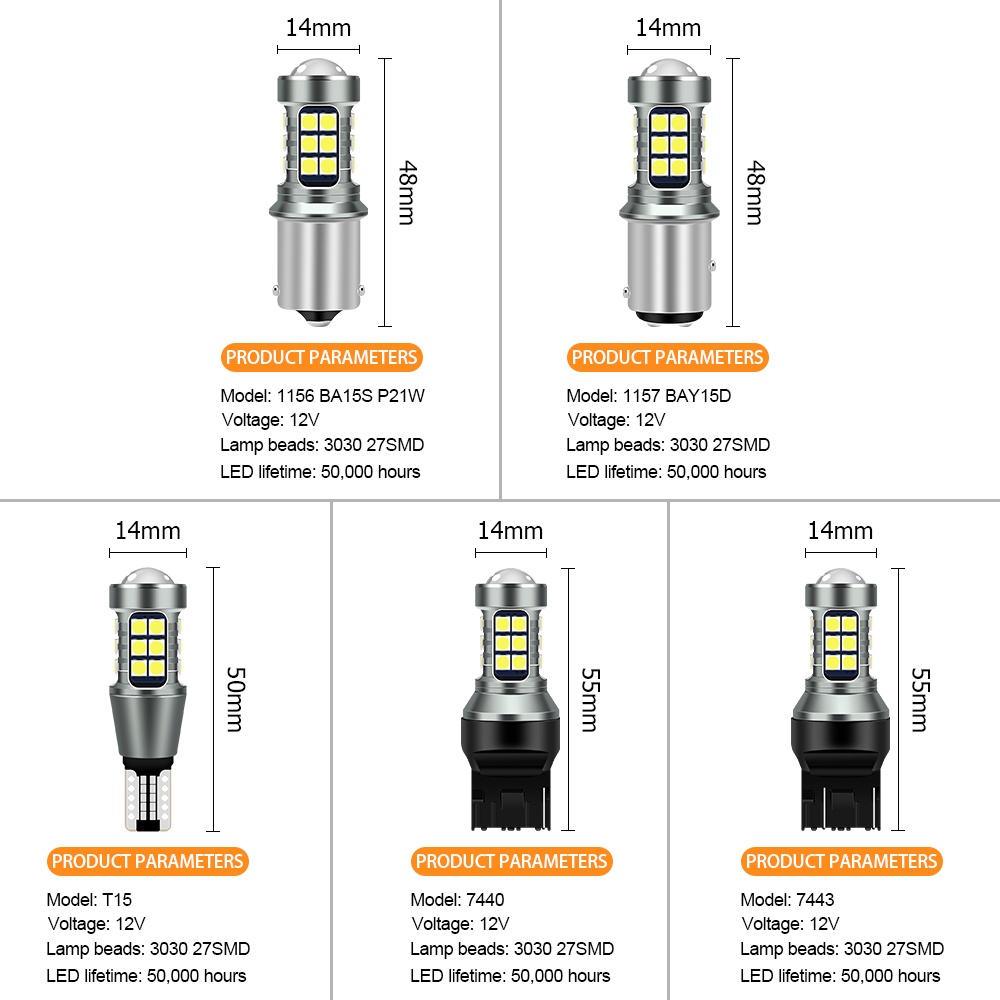 1Piece 27 Lampu LED Strobo  T20 7440 W21W 7443 1156 BAY15D Lampu stop rem 1157 BA15S P21W Untuk Rem Belakang Motor Mobil Denyar tiga kali