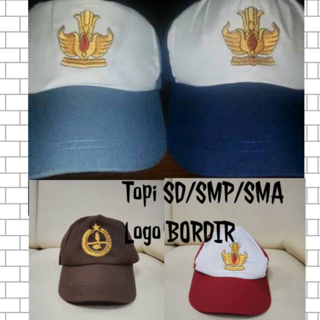 Topi Sekolah Sd/Smp/Sma/Pramuka logo Bordir