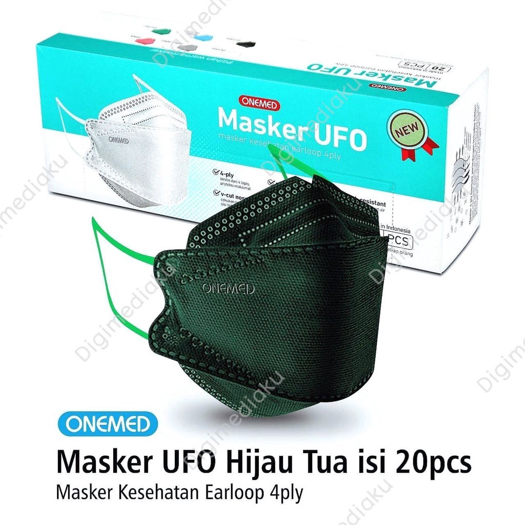 Masker Karet UFO Hijau 3D OneMed 4ply Box isi 20pcs Masker Medis KF94