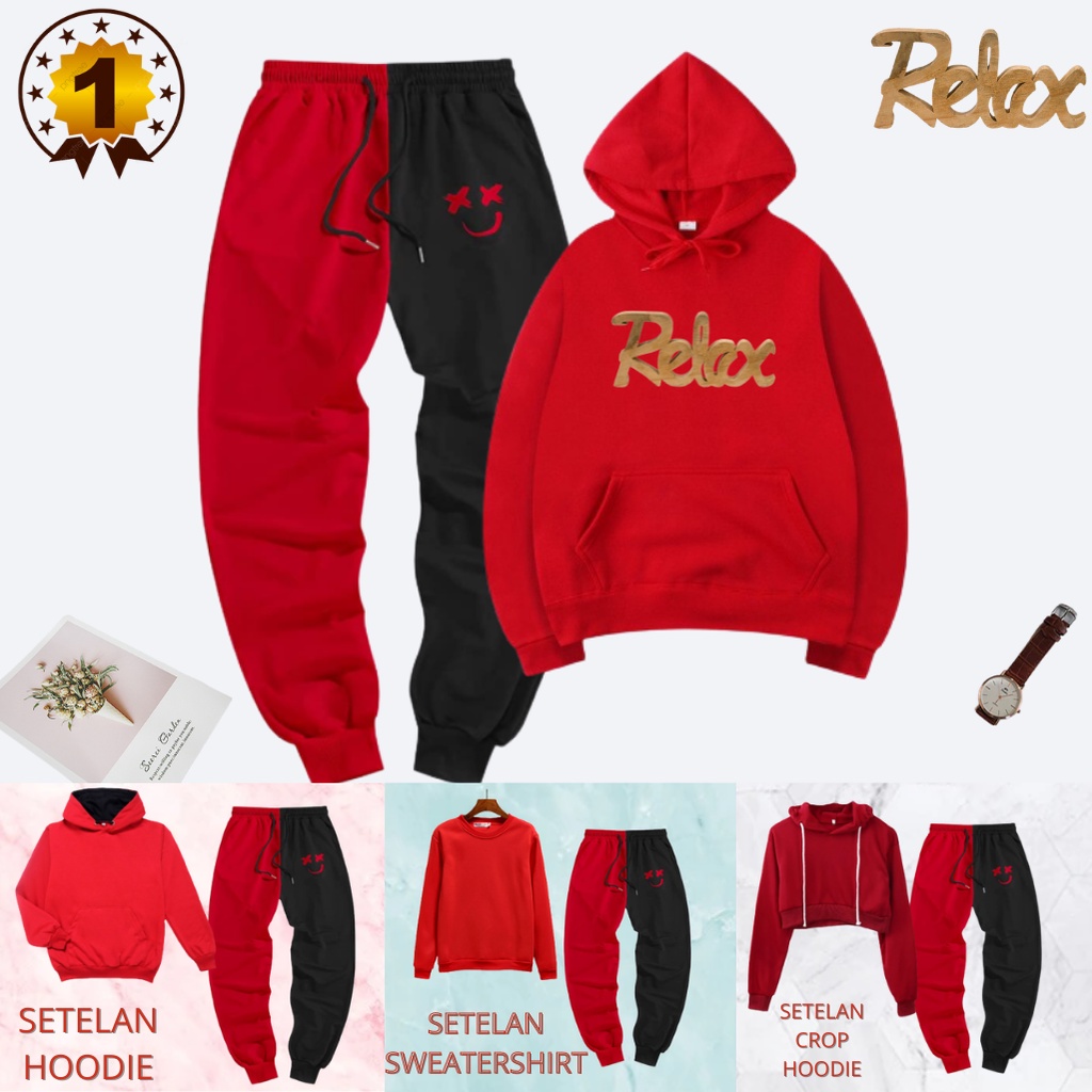 Choice Ali - Setelan Jogger Korea Wanita Hijab - Baju Satu Set Hoodie Relax Dan Jogger