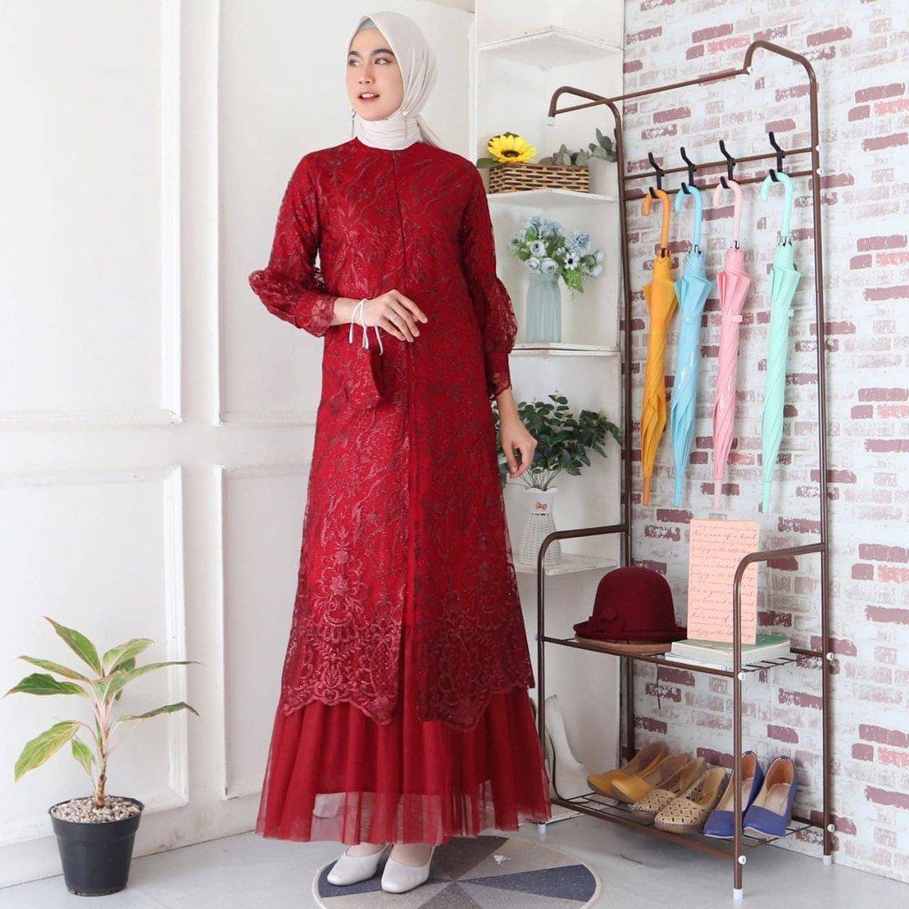 PROMO LONG DRESS TULLE MUTIARA BORDIR / GAMIS PESTA / LONG DRESS PESTA