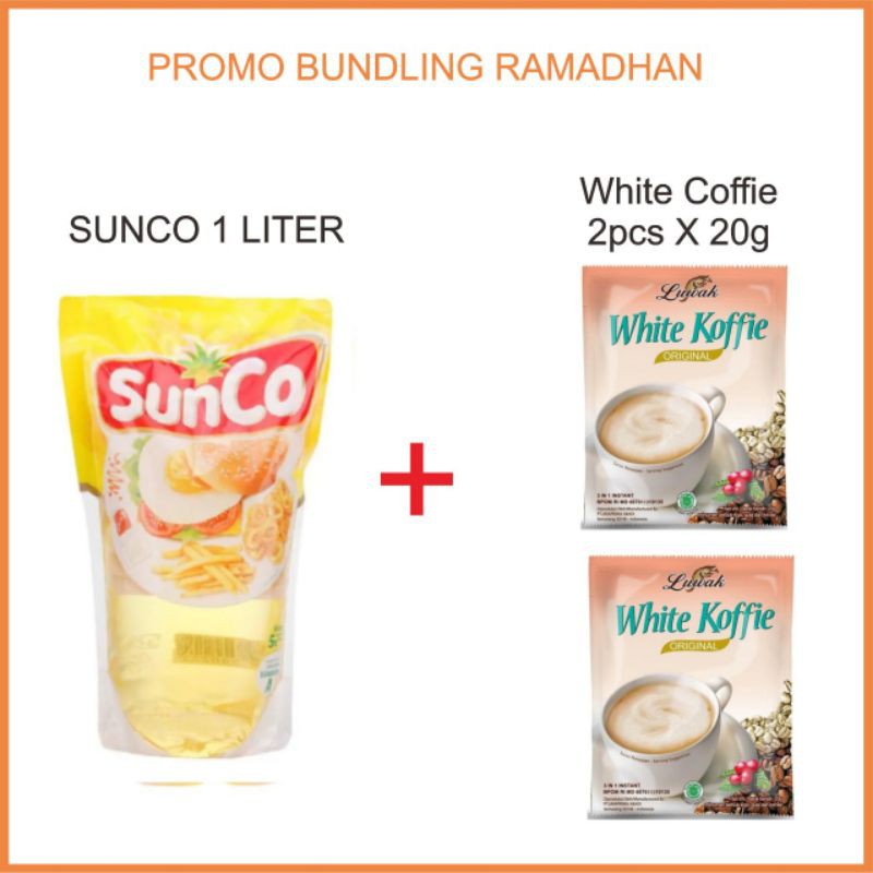 

Minyak goreng Sunco 1liter + Luwak White Koffie 2pcsX20g - Bloralapak